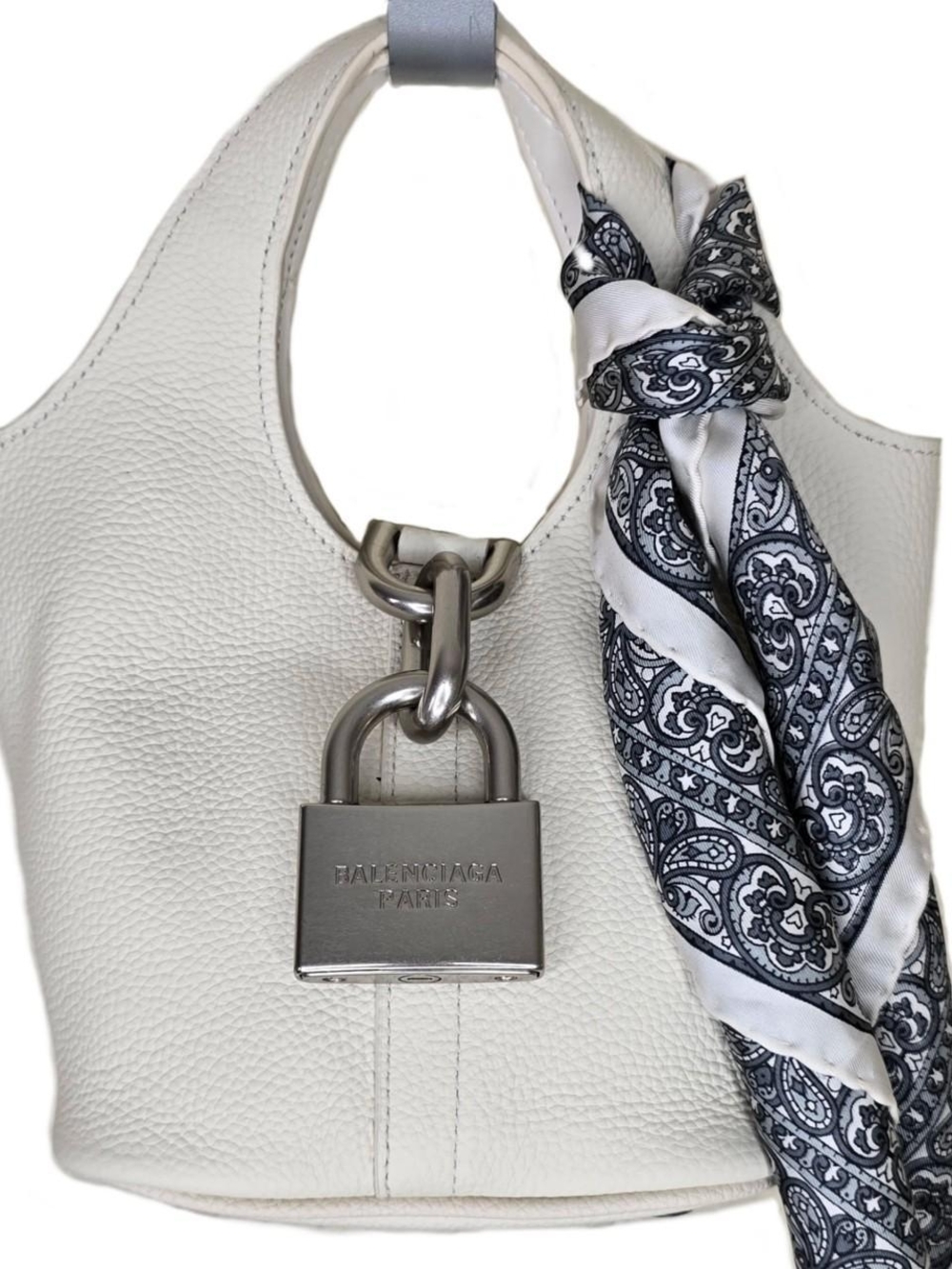 Balenciaga Paris Locker Mini Hobo Top Handle Bag One Size White Chevre Leather